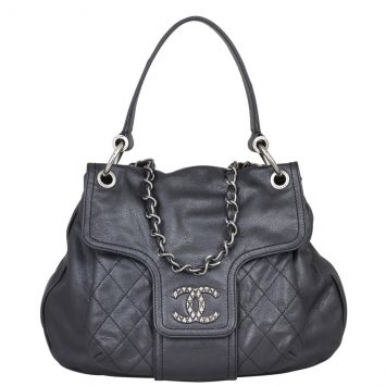 Chanel Glazed Caviar Flap Hobo Bag Front