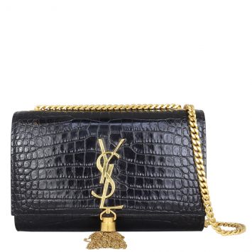 Saint Laurent Kate Tassel Chain Bag Small Croc Embossed Front with Strap