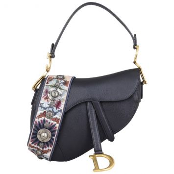 Dior Saddle Bag with Embroidered Shoulder Strap Front with Strap