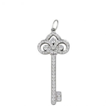 Tiffany & Co Fleur de Lis Key Platinum Diamond Pendant (no necklace)