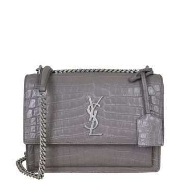 Saint Laurent Sunset Medium Croc-Embossed Front with Strap