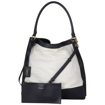 Saint Laurent Colour-Block Canvas and Leather Hobo Medium Front With Strap