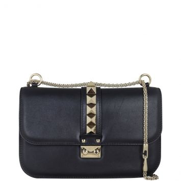 Valentino Glam Lock Medium Shoulder Bag Front With Chain