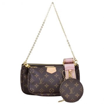 Louis Vuitton Multi Pochette Accessories Monogram (with pink strap included) Front With Strap