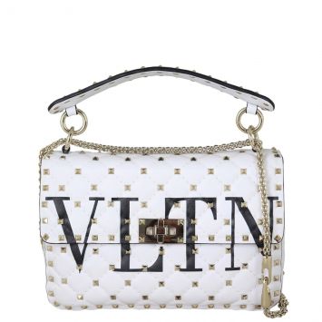 Valentino VLTN Rockstud Spike Medium Shoulder Bag Front With Chain