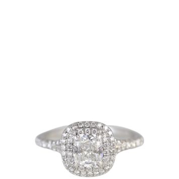 Tiffany & Co Soleste Cushion Cut Double Halo Diamond Platinum Ring