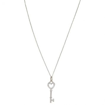 Tiffany & Co 18k White Gold Diamond Key Pendant Necklace
