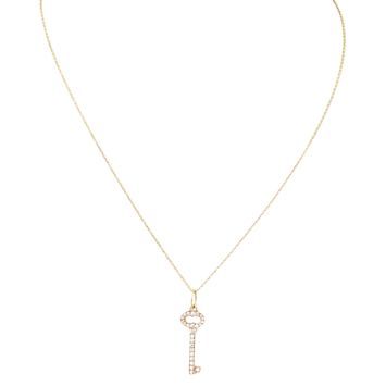 Tiffany & Co Oval Key Diamond 18k Yellow Gold Pendant Necklace