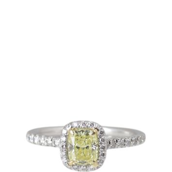 Tiffany & Co Soleste Cushion-Cut Halo Yellow Diamond Platinum Ring