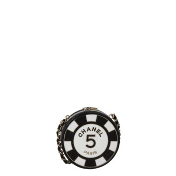 Chanel Enamel Round Poker Chip Clutch With Chain