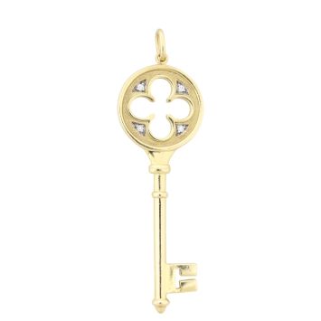 Tiffany & Co Clover Diamond 18k Yellow Gold Key Pendant