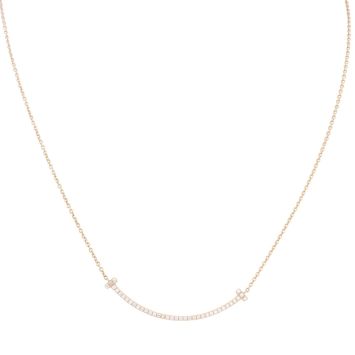 Tiffany & Co T Smile Pendant Small Diamond 18k Rose Gold Necklace