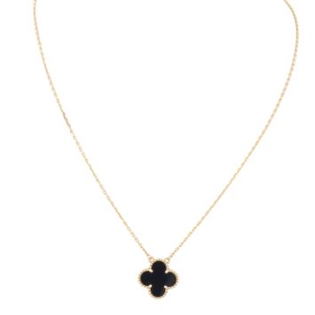 Van Cleef & Arpels Vintage Alhambra Onyx 18k Yellow Gold Pendant Necklace