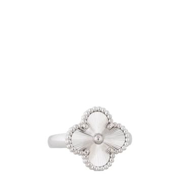 Van Cleef & Arpels Vintage Alhambra Guilloche 18k White Gold Ring