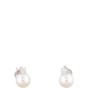 Tiffany & Co Signature Pearls 18k White Gold Diamond Pearl Stud Earrings (7-7.5mm)