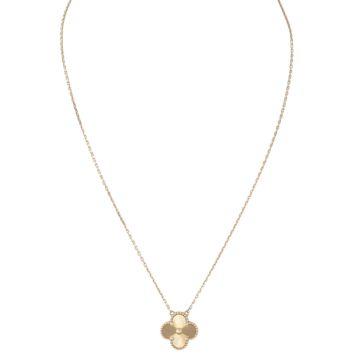 Van Cleef & Arpels Vintage Alhambra Guilloche 18k Yellow Gold Pendant Necklace