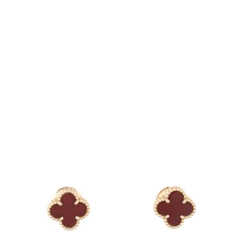Van Cleef & Arpels Sweet Alhambra Carnelian 18k Yellow Gold Earrings