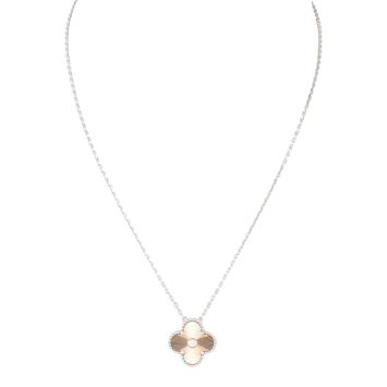 Van Cleef & Arpels Vintage Alhambra Holiday Pendant 2024 Diamond 18k White and Rose Gold Necklace