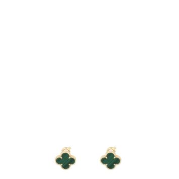 Van Cleef & Arpels Vintage Alhambra Malachite 18k Yellow Gold Earrings