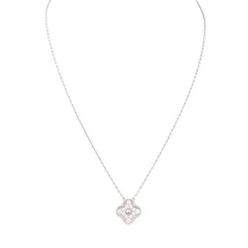 Van Cleef & Arpels Vintage Alhambra Diamond 18k White Gold Pendant Necklace