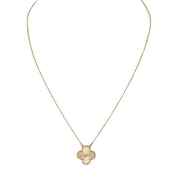 Van Cleef & Arpels Vintage Alhambra Guilloche 18k Yellow Gold Pendant Necklace