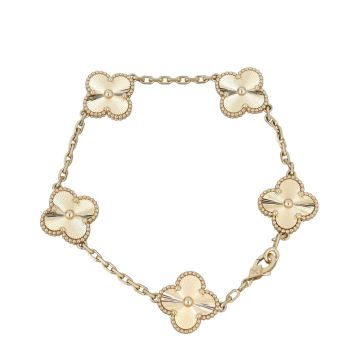 Van Cleef & Arpels Vintage Alhambra 5 Motif Guilloche 18k Yellow Gold Bracelet