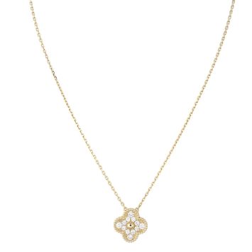 Van Cleef & Arpels Vintage Alhambra Diamond 18k Yellow Gold Pendant Necklace