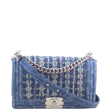 Chanel Boy Medium Tweed Denim Bag Front