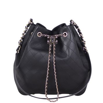 Chanel Quilted CC Drawstring Bucket Bag Front Strap