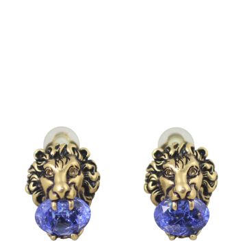 Gucci Crystal Lion Head Clip-on Earrings Front