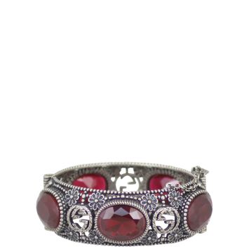 Gucci GG Sterling Silver and Crystal Hinged Bracelet Front