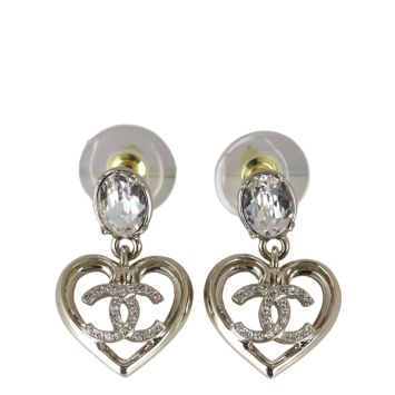 Chanel CC Strass Crystal Heart Drop Earrings