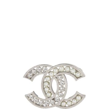 Chanel CC Crystal and Pearl Brooch