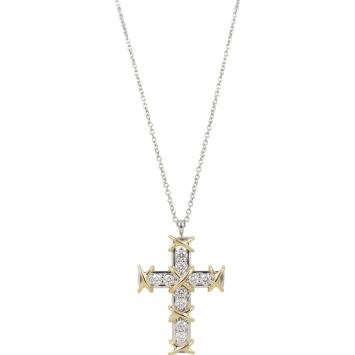 Tiffany & Co Ten Cross 18k Gold and Platinum Diamond Pendant Necklace