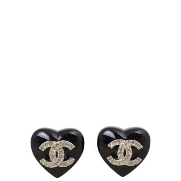 Chanel Heart Resin CC Crystal Earrings