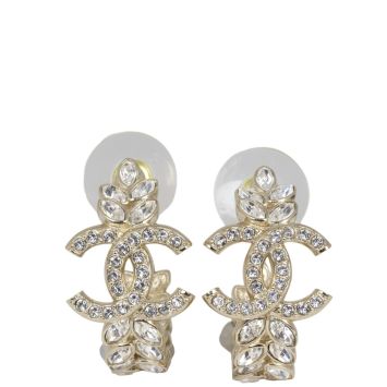 Chanel CC Leaf Crystal Hoop Earrings