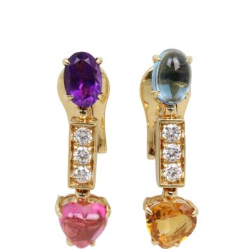 Bvlgari Allegra 18k Yellow Gold Diamond Multi Gemstone Drop Earrings