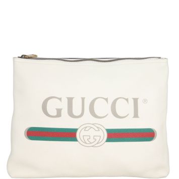 Gucci Logo Print Leather Pouch
