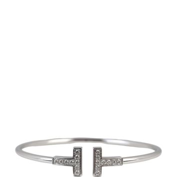 Tiffany & Co T Wire 18k White Gold Diamond Bracelet
