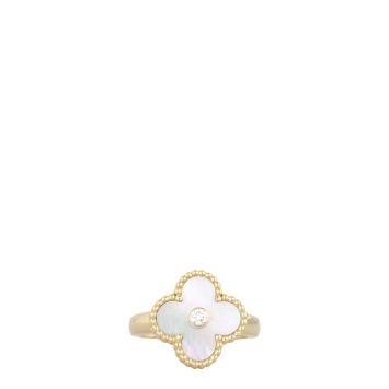 Van Cleef & Arpels Vintage Alhambra Mother of Pearl Diamond 18k Yellow Gold Ring