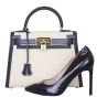 Hermes Kelly 28 Sellier Toile and Box Shoe