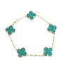 Van Cleef & Arpels Vintage Alhambra 5 Motif Malachite 18k Yellow Gold Bracelet 