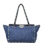 Valentino Rolling Rockstud Tote Small Denim