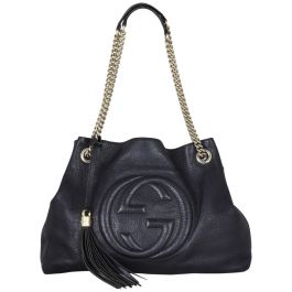 Gucci soho black leather shoulder bag discount with chain strap