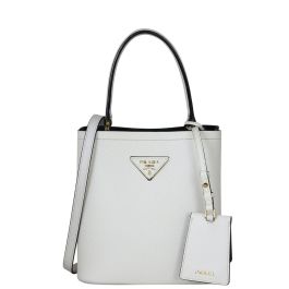 White/black Small Saffiano Leather Prada Panier Bag