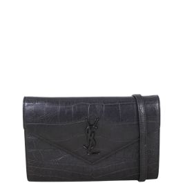 Saint Laurent Monogram Envelope Chain Wallet Croc embossed