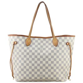 LOUIS VUITTON Neverfull MM Damier Azur Shoulder Bag White