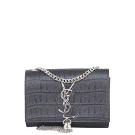 Saint Laurent Kate Tassel Chain Bag Original Small Croc-Embossed
