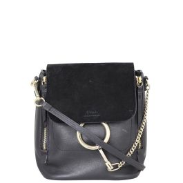Chloe medium black leather faye backpack top