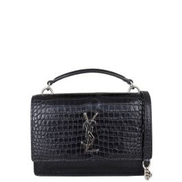 Saint Laurent Sunset Chain Wallet Croc Embossed